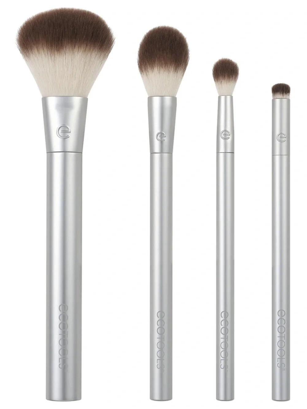ecotools Silver Handle 4 piece Brush Set with Brown-to-Cream Bristles